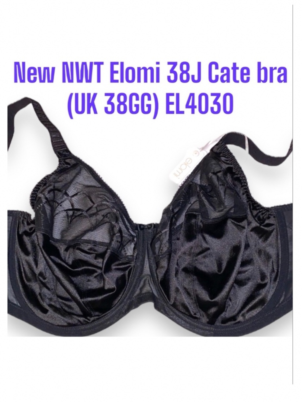 NWT 38J Elomi Cate UK 38GG Lace Unlined Underwire Black Full Cup EL4030 New Bra